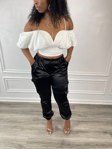 Chance deep v off shoulder Crop top