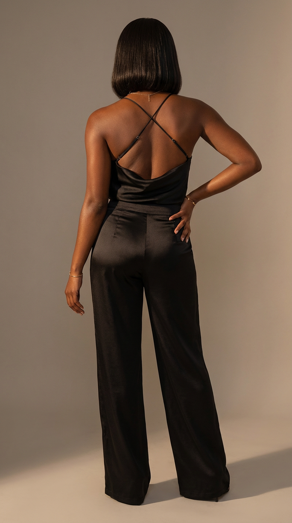 Saucy Backless Cowl Neck Silk Cami womens top