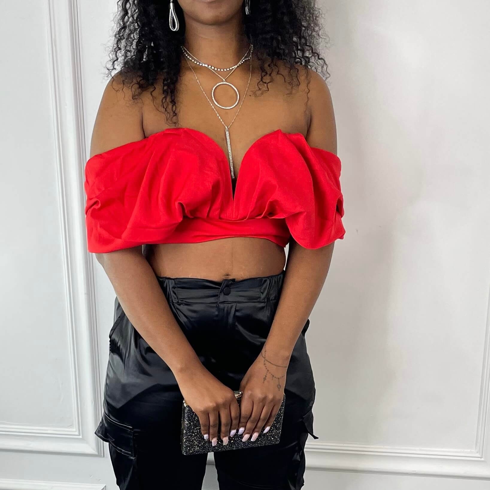 Red ruby off shoulder Crop top