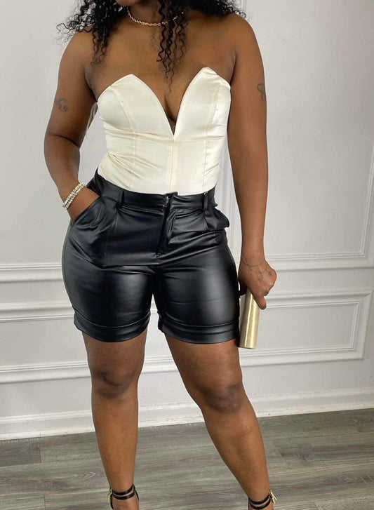 Luxe Me High waisted mid length leather shorts
